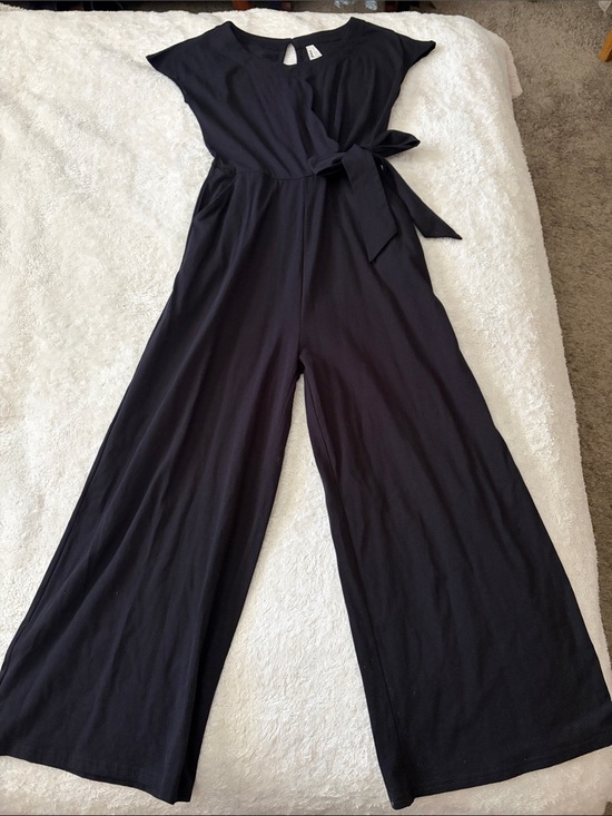 Pact Organic Pants - Black, Stretchy Jumpsuit with decorative side tie.